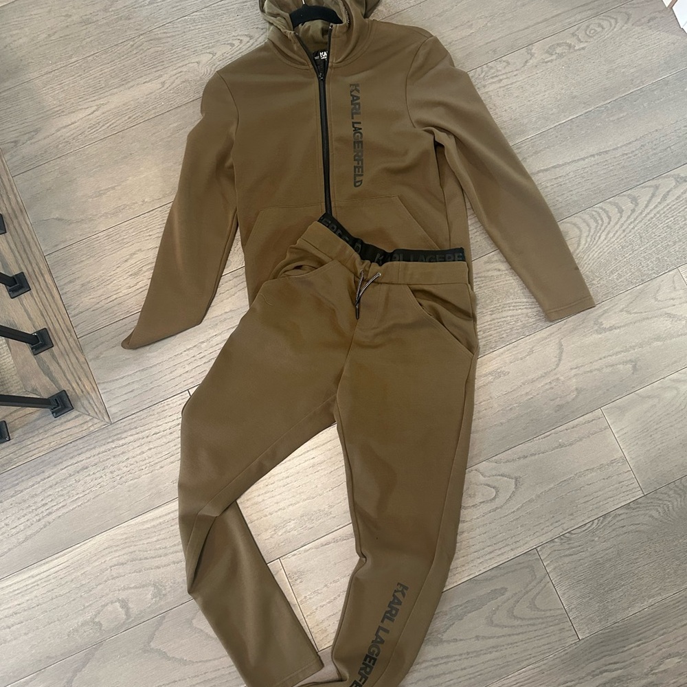 Karl Lagerfeld Olive Green Hooded Track Jacket and Joggers